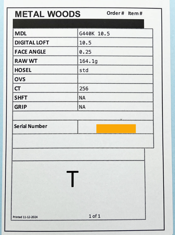 CT256☆ Tour Issue WRX PROTO PING G440K 10.5 (Real 10.5°) with Spec Sheet TOUR ISSUE