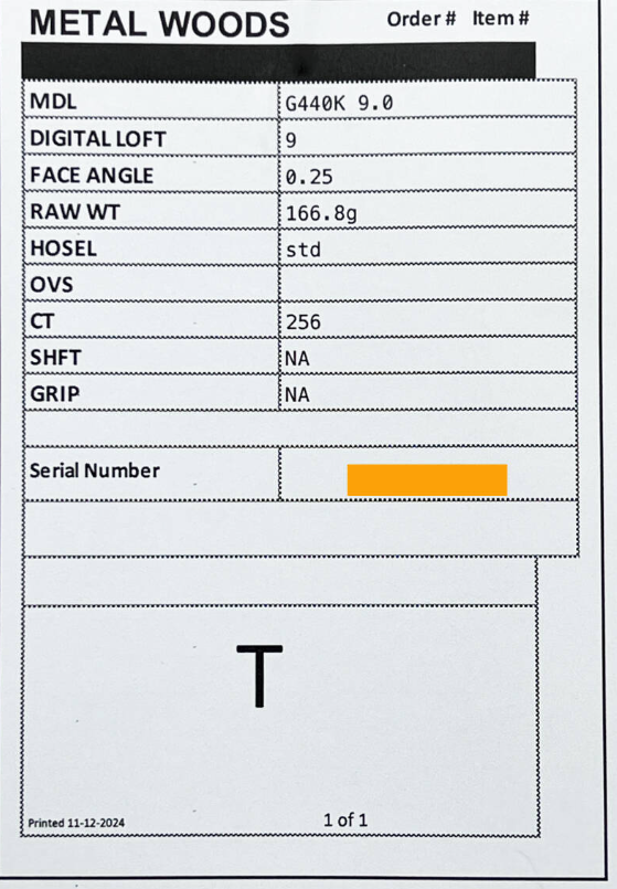 CT256☆ Tour Issue WRX PROTO PING G440K 9.0 (Real 9°) with Spec Sheet TOUR ISSUE