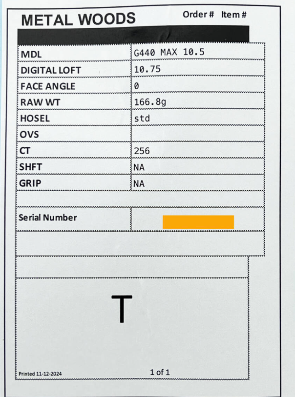 CT256☆ Tour Issue WRX PROTO PING G440 MAX 10.5 (Real 10.75°) with Spec Sheet - Lightweight TOUR ISSUE